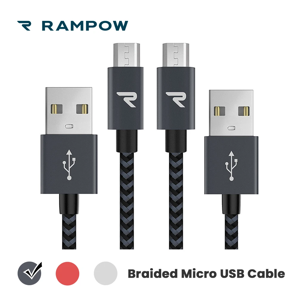 

[Lifetime Warranty] RAMPOW QC3.0 Braided Micro USB Cable for Xiaomi Redmi 5 Fast Charging Cable for Samsung S7/S6-[2pcs/pack]