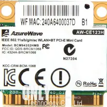 AzureWave AW-CE123H беспроводной wifi 802.11ac 867 Мбит/с WLAN+ BT 4,0 Половина мини PCI-E плата Broadcom BCM94352 AC Wi-Fi bluetooth-адаптер