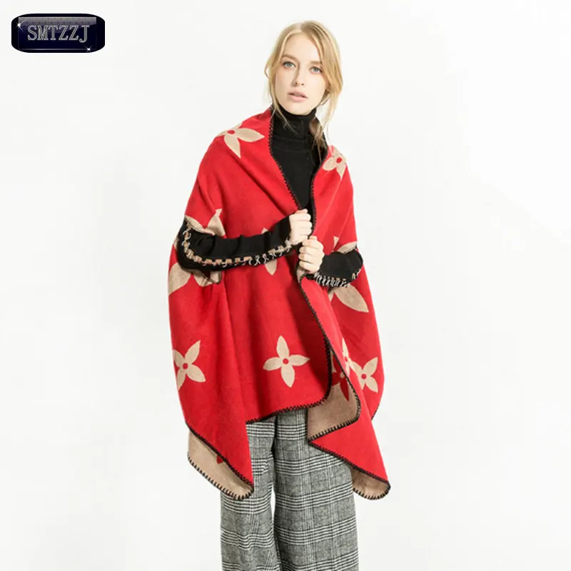 Goedkoop SMTZZJ 2018 Kasjmier Sjaal Vrouwen Winter Lente Warm Luxe Merk Klaver Wol Zachte Rood Zwart Sjaals Wraps Echarpe Pashmina