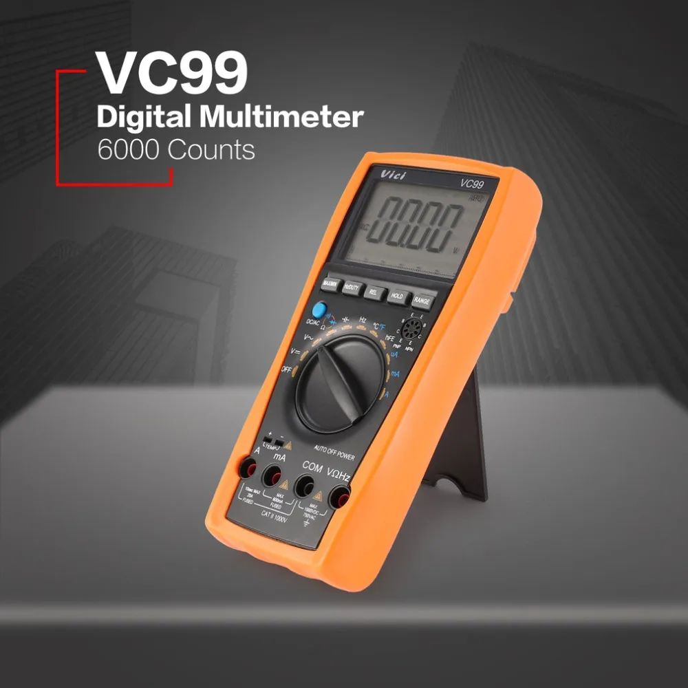 

VC99 Digital Multimeter 5999 Counts Auto/Manual Range AC/DC Volt Amp Ohm Capacitance Frequency Temperature Diode Tester with box