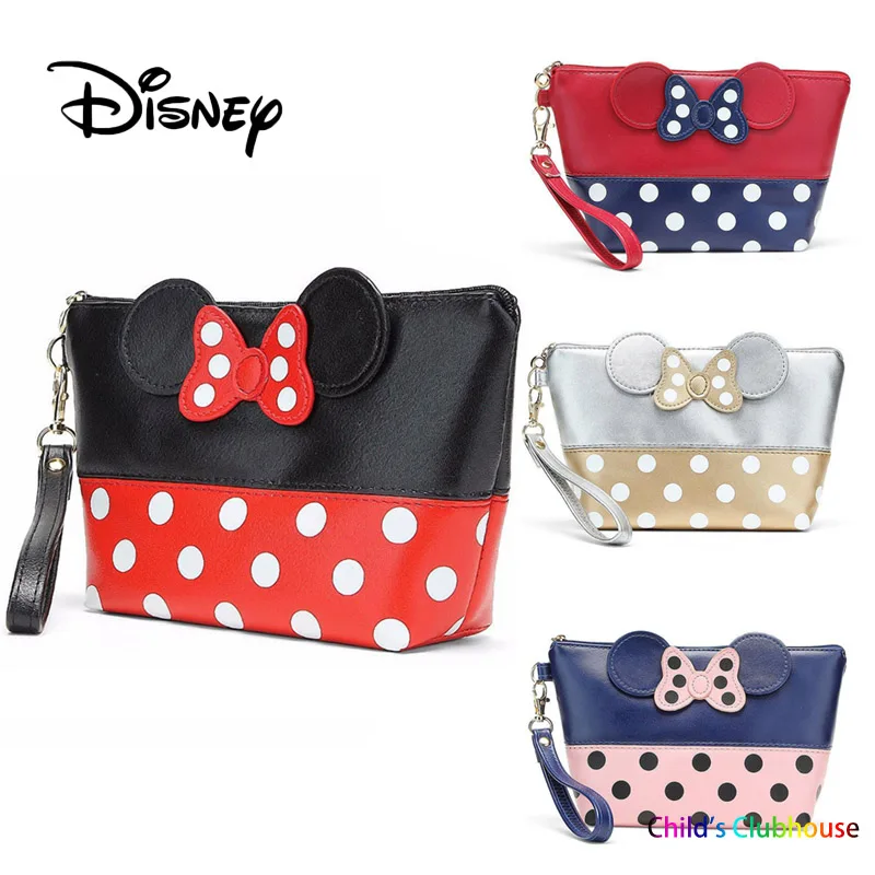 

Disney PU Bowknot Mickey Mouse Plush Purse Multi-function Women Bag Mini Girl Toy Cosmetic Wallet Mummy Zipper Toiletry Bags