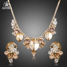 AZORA Plateó Stellux Austriacos Crystal Flower Stud Pendientes y Collar de la Joyería Colgante Sets TG0131