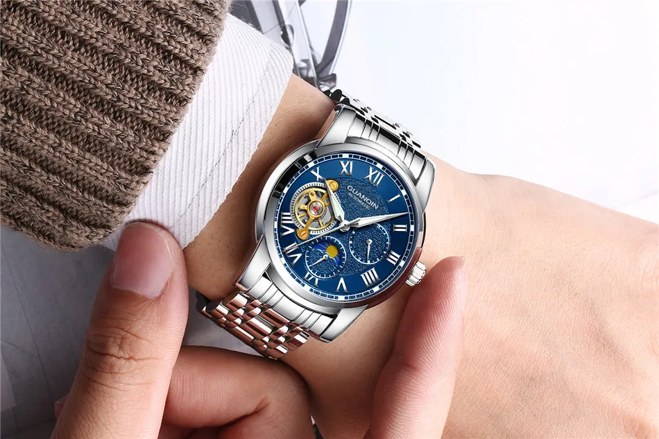 relogio masculino GUANQIN Luxury Brand Tourbillon Automatic Watches Men Military Sport Leather Strap Waterproof Mechanical Watch