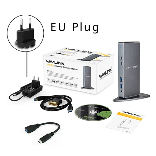 Wavlink Full HD 2048x1152 USB 3,0 type-C USB-C Универсальная док-станция+ RJ45/DVI/HDMI/VGA/MIC/аудио порт DisplayLink для ноутбука - Цвет: EU Plug
