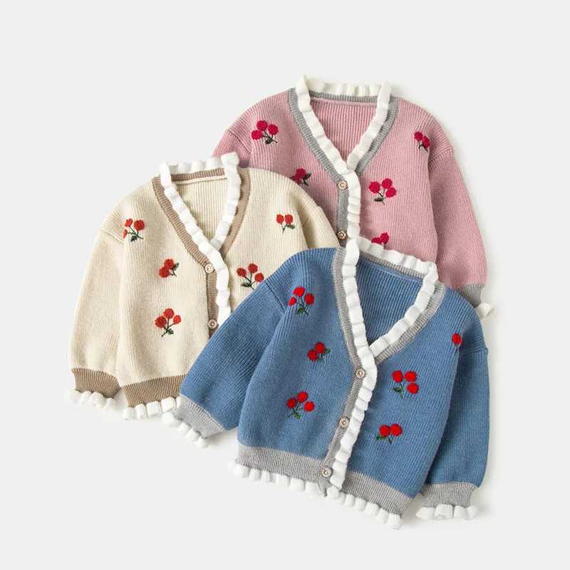 Kids Cardigan Girls Children's Knit Cardigan Sweaters Autumn Strawberry Embroidery Outerwear Sweater Baby Clothes 3colors 0-4Y Kids Cardigan Girls Children's Knit Cardigan Sweaters Autumn Strawberry Embroidery Outerwear Sweater Baby Clothes 3colors 0-4Y