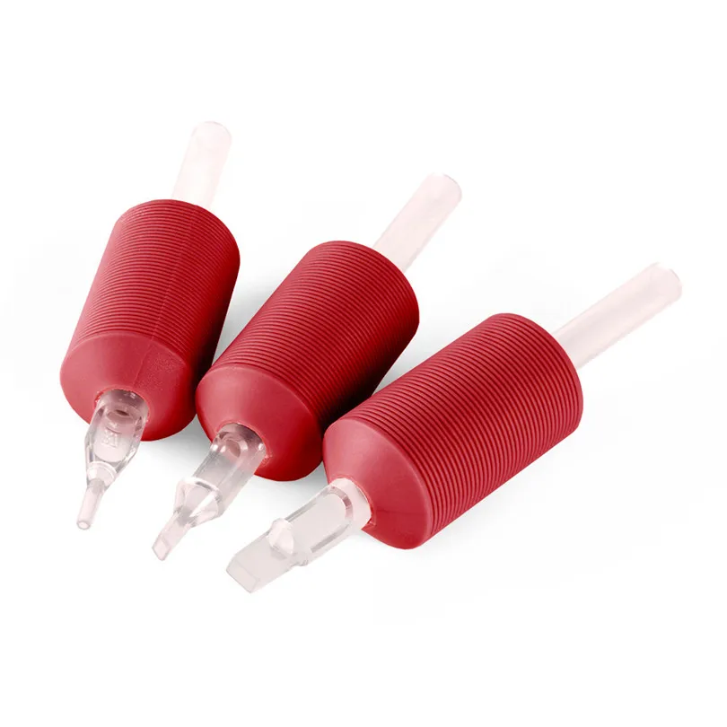 Pro 20Pcs/Box Sterilized Disposable Tattoo Tubes 1" 25mm Rubber Soft Red Grip With Clear Long Tips Round/Flat/Diamond Tips