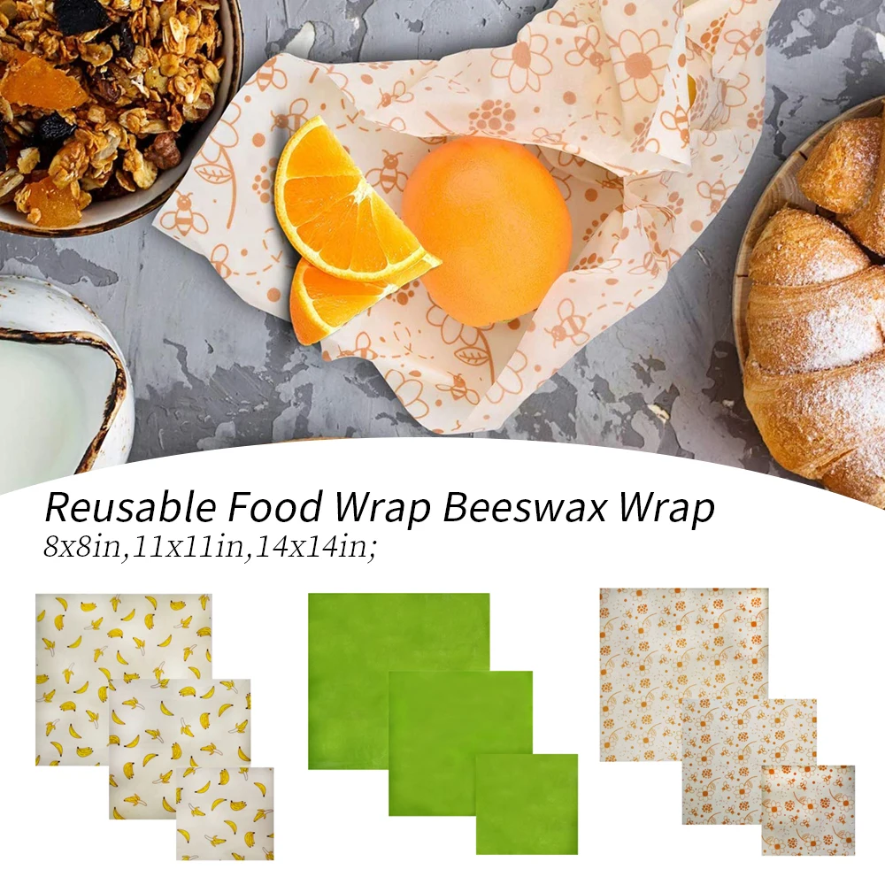 Vertvie 3pcs Reusable Food Wrap Camping Beeswax Printed Wraps In Each