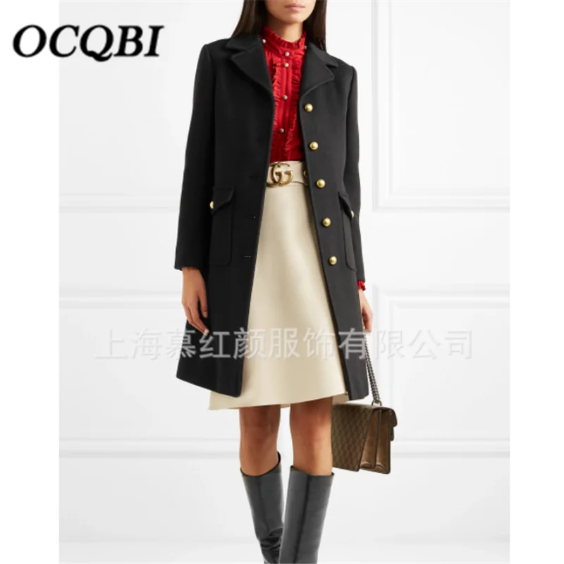 

Women Elegant Fashion Office Lady Wool Coat Korean Slim Fit Plus Size Winter Black Coat 2019