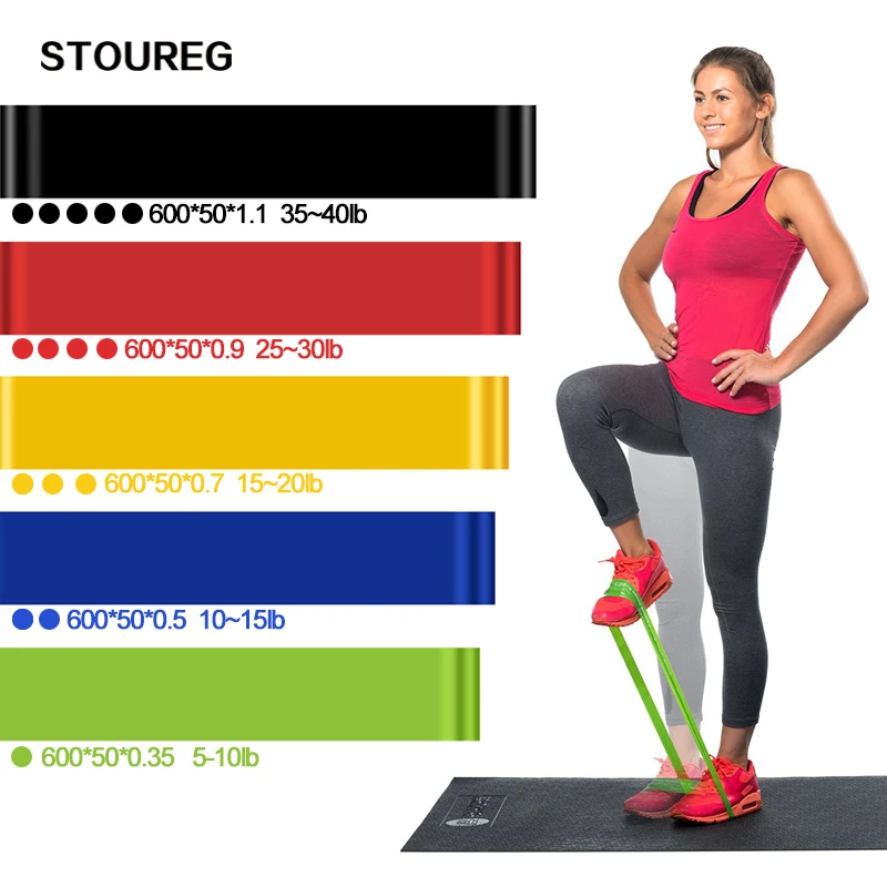 5 цветов, резинки для йоги, спортивные тренировочные петли, латексные резинки, оборудование для фитнеса, 0,35-1,1 мм