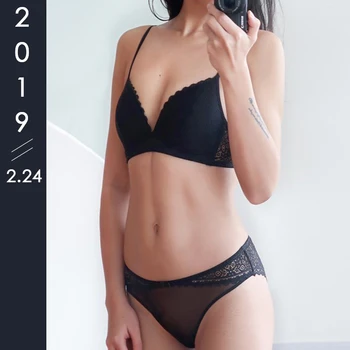 

French Sexy Lace Triangle Bralette Set Push Up Bra Panties Deep V Solid Embroidery Thin Lingerie Set Women Underwear Brassiere