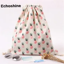 2016 Summer Style Beach Drawstring Backpack Canvas Printing Women Drawstring Beam Port Backpack Shopping Bag Travel Bag