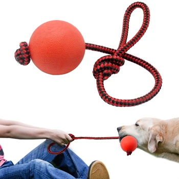 

Solid Rubber Dog Chew Toys Pet Ball Tug Toy Teeth Cleaning Chewing Puppy Pet Toy for Play Training with Tug Rope Handle