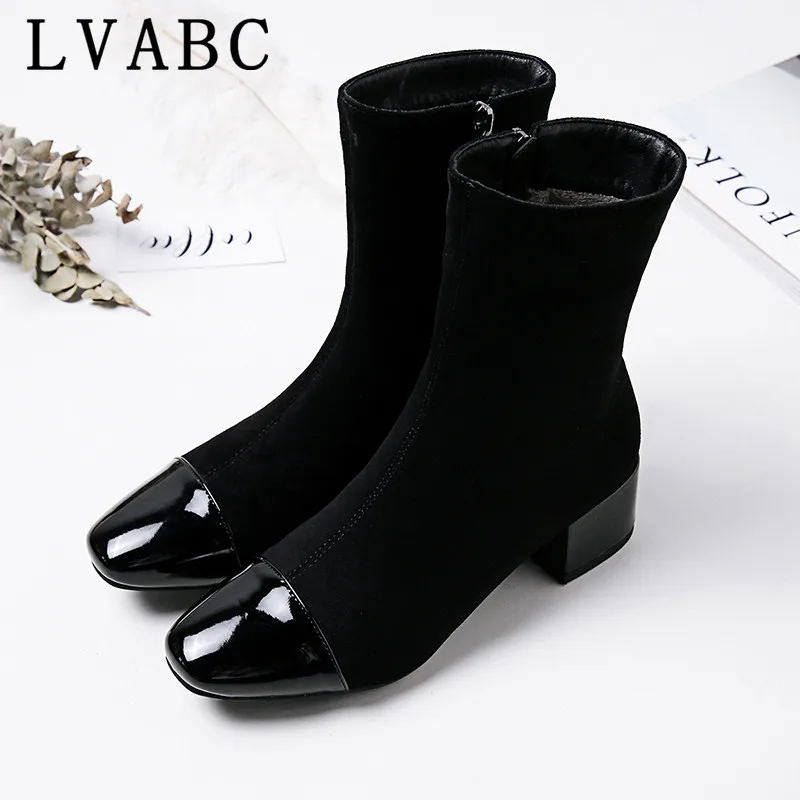 Najtaniej Nowe buty damskie wysokie obcasy Slip botki zimowe elastyczne skarpetki buty eleganckie kwadratowe wysokie obcasy buty damskie Plus rozmiar 32 44