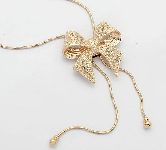 1PCS Rhinestone insert Bow Tie Pendant Necklaces 3CM*2.8CM Sweater Necklacer Women Jewelry F240 | Украшения и аксессуары