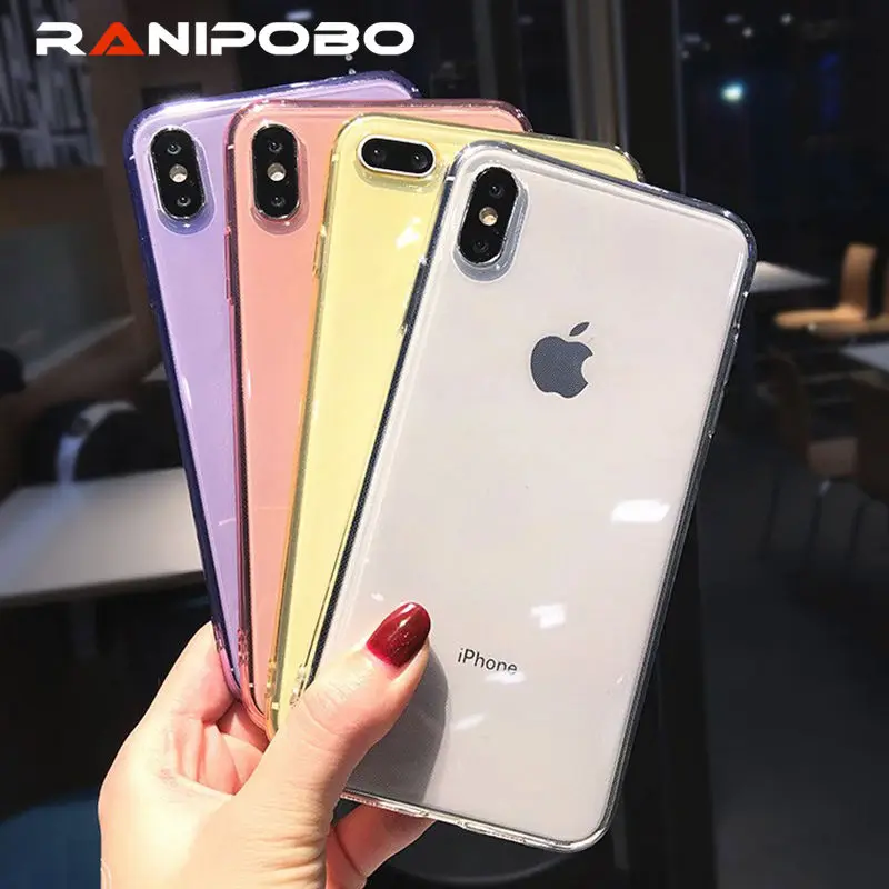 

Candy Color Anti-knock Transparent Phone Case For iPhone X XS XS Max 6 6S 7 8 Plus Soft TPU Purple Clear Protection Back Cover