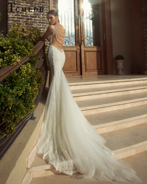 Tcmldr New Sexy Back Pearl String Chain Mermaid Wedding Dress 2017