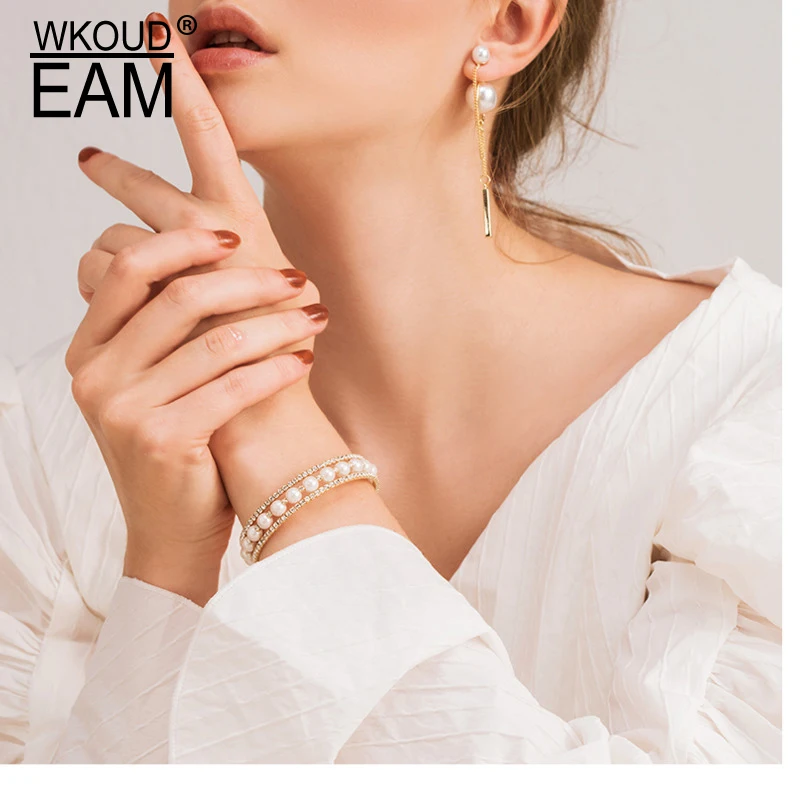 

WKOUD EAM 2019 New Woman Imitation Pearl Rhinestone Bracelet Temperament Fashion Female Jewelry Accessories Party Gift 6#JY170