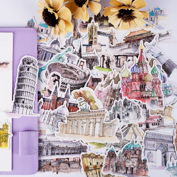 

40pc Traveling around the World Various Architectural Landscape retro decoration stationery sticker diy ablum diary scrapbooking
