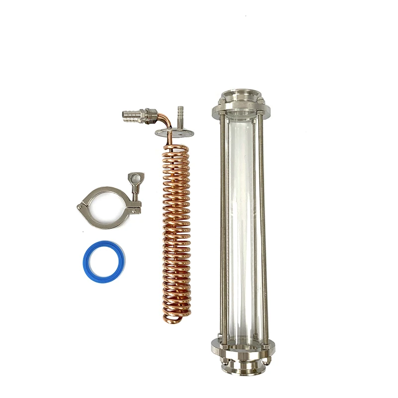 US $80.00 Clamp 2 Glass Pure Copper Condenser Dephlegmator Dimroth Reflux Distiller Condenser