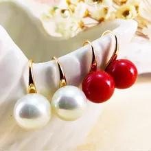 Fashion 2PCS/Pair Graceful Red Pearl Allergy Free Alloy Simple Silvery Golden Stud Earrings Fashion Jewelry Graceful Women Girls pair of graceful faux gem rivet geometric earrings for women