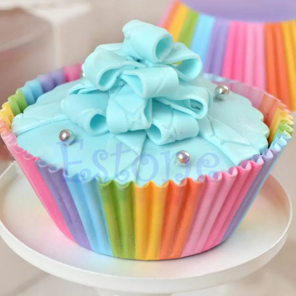 

100Pcs Colorful Rainbow Paper Cake Cupcake Liners Baking Muffin Cup Case Party