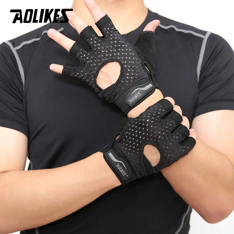 AOLIKES 1 Pair Body Building Fitness Gym Gloves Crossfit Weight Lifting Gloves For Men Musculation Women Anti-slip Barbell
