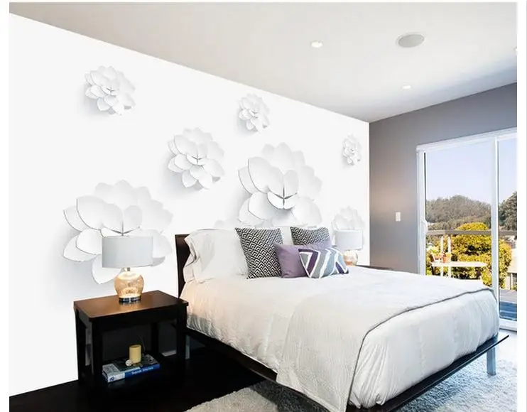

Customized 3d wallpaper 3d wall murals 3 d white flowers beauty home decoration