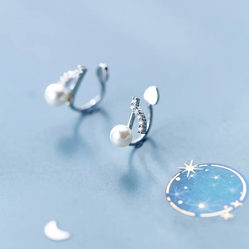 

925 Sterling Silver Crystal Music Notes Ear Cuff Small Earrings For Women Zircon Ear Clip Female Clip Earrings Without Piercing