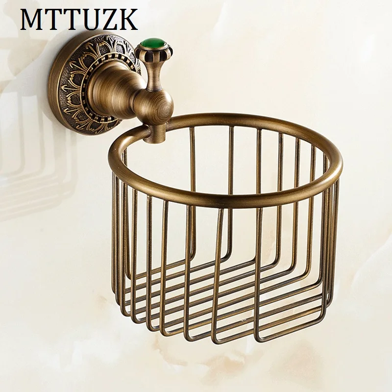 MTTUZK antique bronze carved Bathroom copper roll paper holder,Roll
