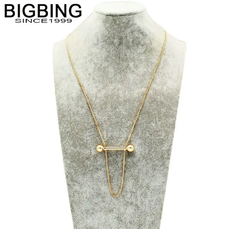 

V029 BIGBING fashion jewelry golden chain dumbbell pendant Necklace wholesale jewelry high quality nickel free