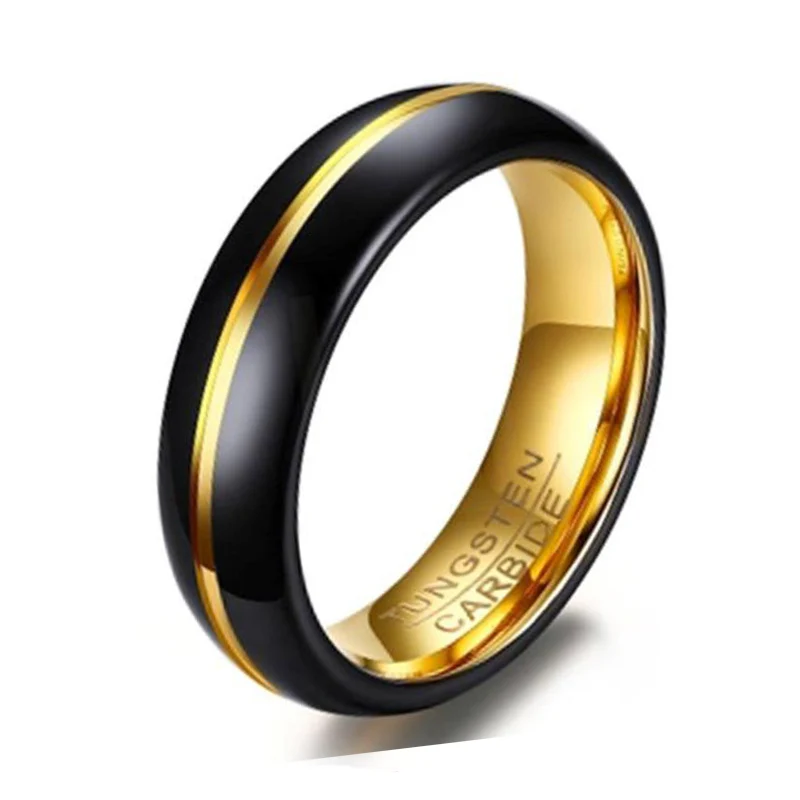 

Wholesale Black with Gold Color Grooved Tungsten Rings 6mm Men Women Wedding Band