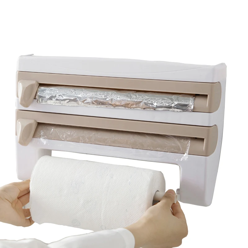 

Multifunctional Tissue Storage Holders Racks Shelf Organizer Wall Paper Cling Film Cutter Duster Cloth Kitchen Accessories Items