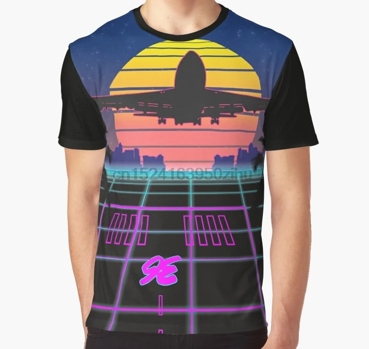 

All Over Print 3D Tshirt Men Funny T Shirt Landing Airliner 1980's Retrowave Synthwave Art Design Graphic T-Shirt