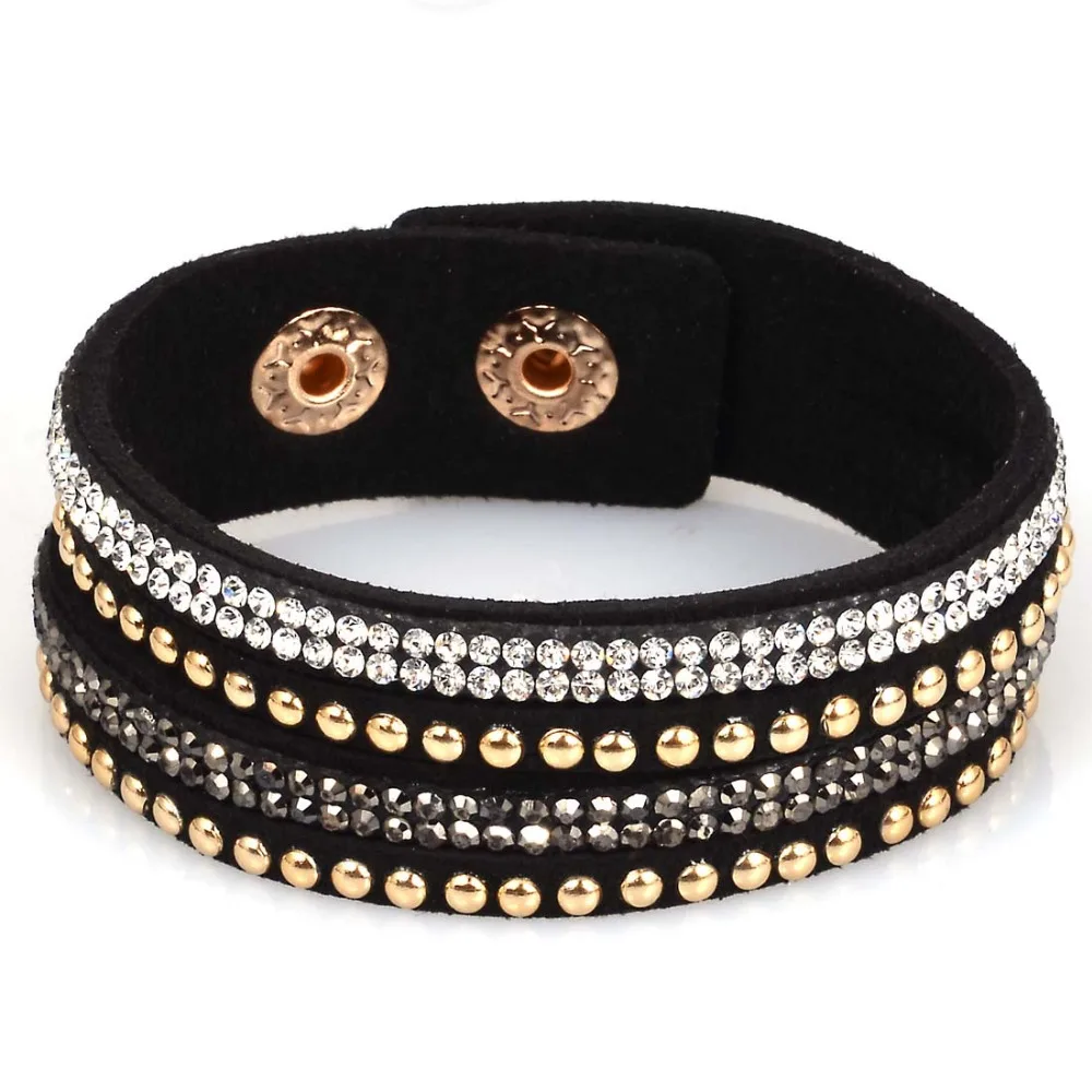 

Miasol Rhinestone crystal multilayer wrap bracelets slake deluxe wrap leather bracelet w/ bilingbling full crystal B1418