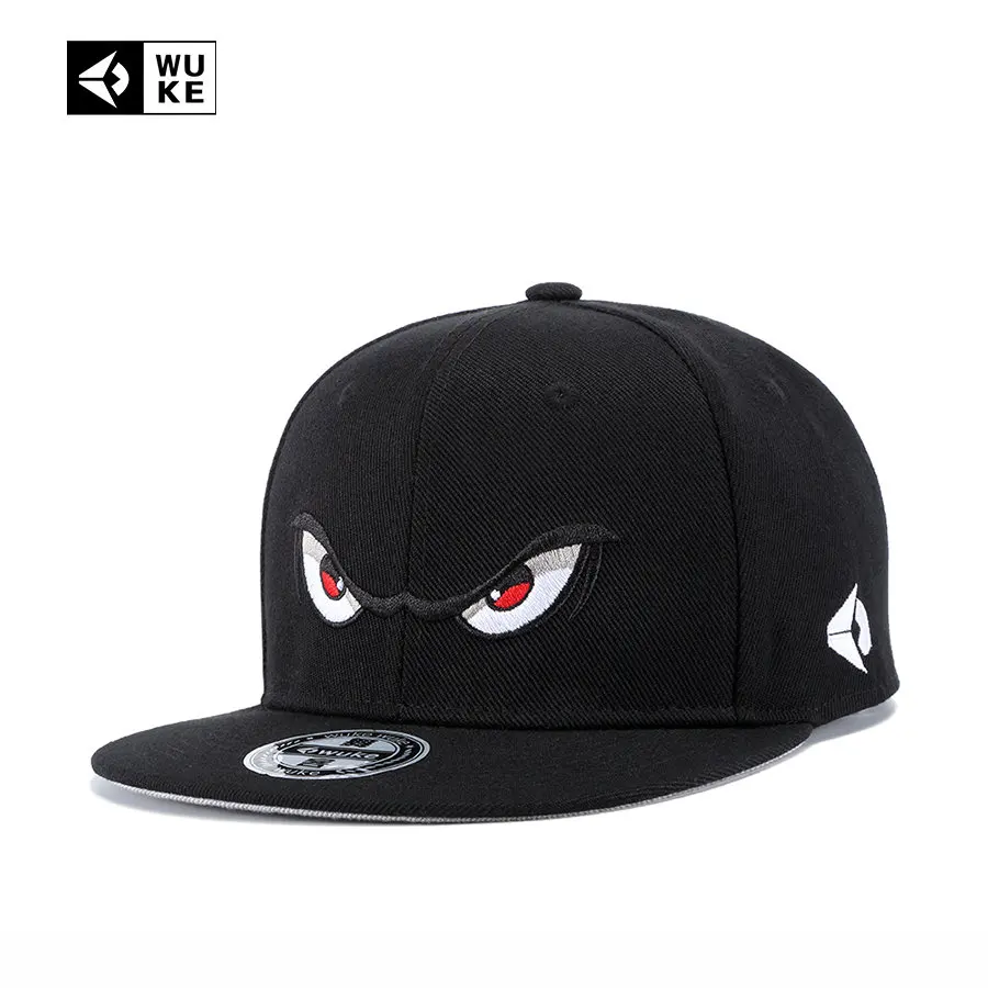 

[WUKE] High Quality Black Snapback Caps For Men Flat Brim Baseball Cap For Women Eyes Embroidery Fitted Hip Hop Hat Wholesale