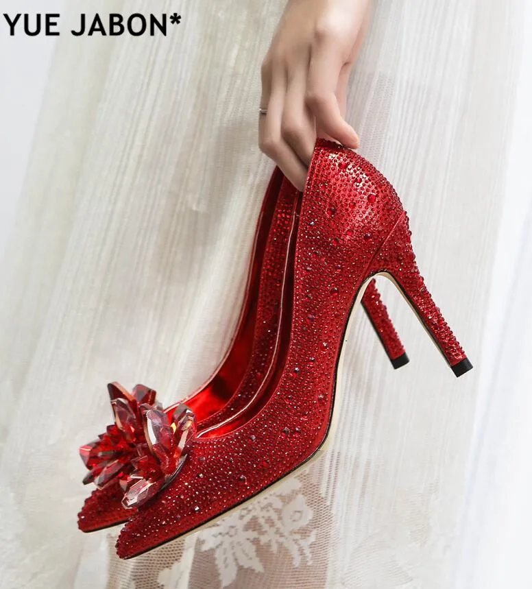 2019 New Rhinestone High Heels Cinderella Shoes Women Pumps Pointed toe Woman Crystal Party Wedding Shoes 5cm/7cm/9cm heels