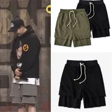 Поддельные из двух частей мужские шорты Карго свободные хлопковые короткие masculino хип хоп Уличная шорты мужские с эластичной талией мужские шорты летние