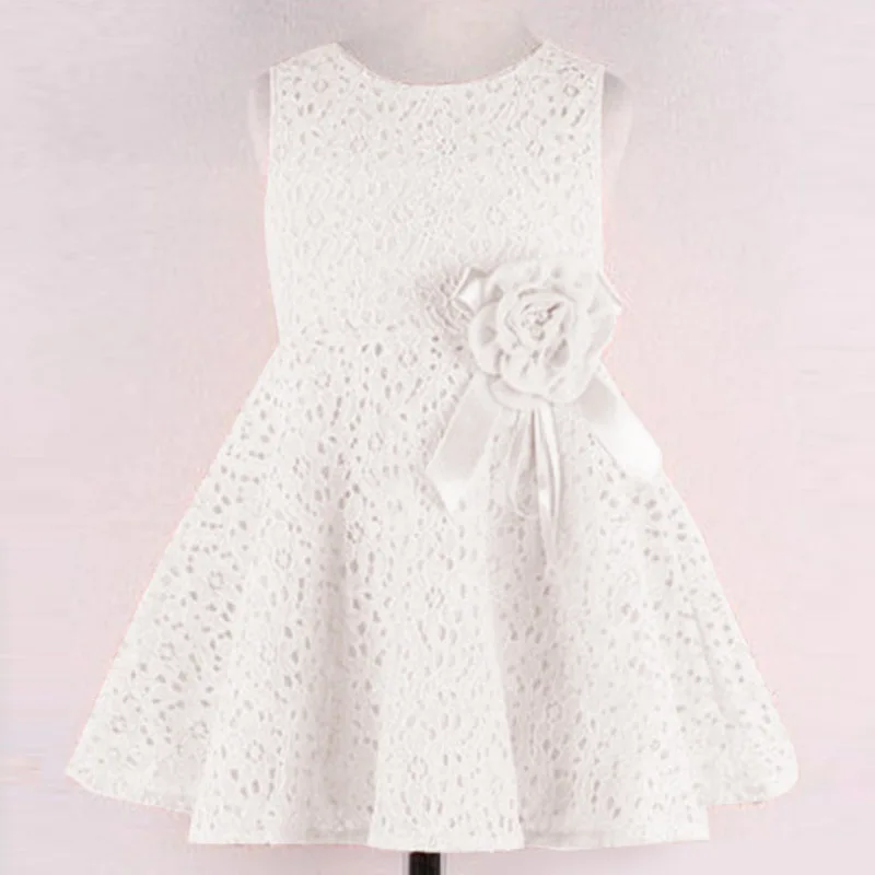 Летнее платье для малышей, кружевное платье без рукавов с цветочным рисунком для новорожденных девочек, От 0 до 2 лет платье принцессы для маленьких девочек - Цвет: Белый