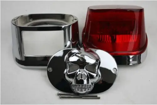 

Motorcycle LED Red Tail Light With Chrome Skull Cover For Harley XL FLSTF Touring Models FLHRC FLHTC