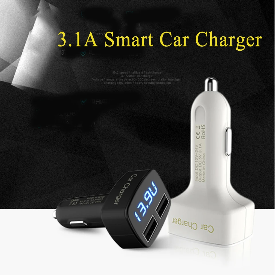 

Sikeo 4 in 1 Car cigarette charger adapter DC 12-24V Dual USB 3.1A Temperature/Voltage/Current Blue/Red Light Display