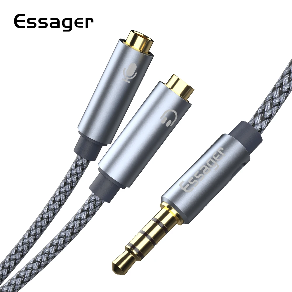 Кабель Essager Aux для микрофона штекера 3 5 мм 2 сплиттер Jack аудио кабель адаптера