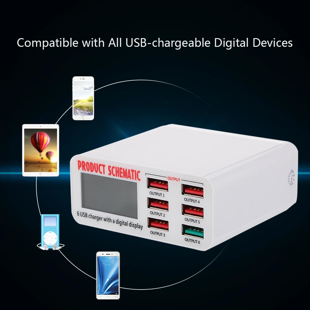Устройство для быстрой зарядки 6 USB портов А с ЖК дисплеем|port usb|multi port usbmulti |