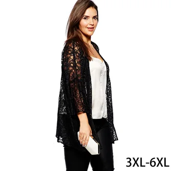 

Plus Size Women Lace Cardigan 4xl 5xl 6xl Comfortable Large Size Black Coat Lace Long Shrug Lady Clothing Lady Clothes Lace Lady