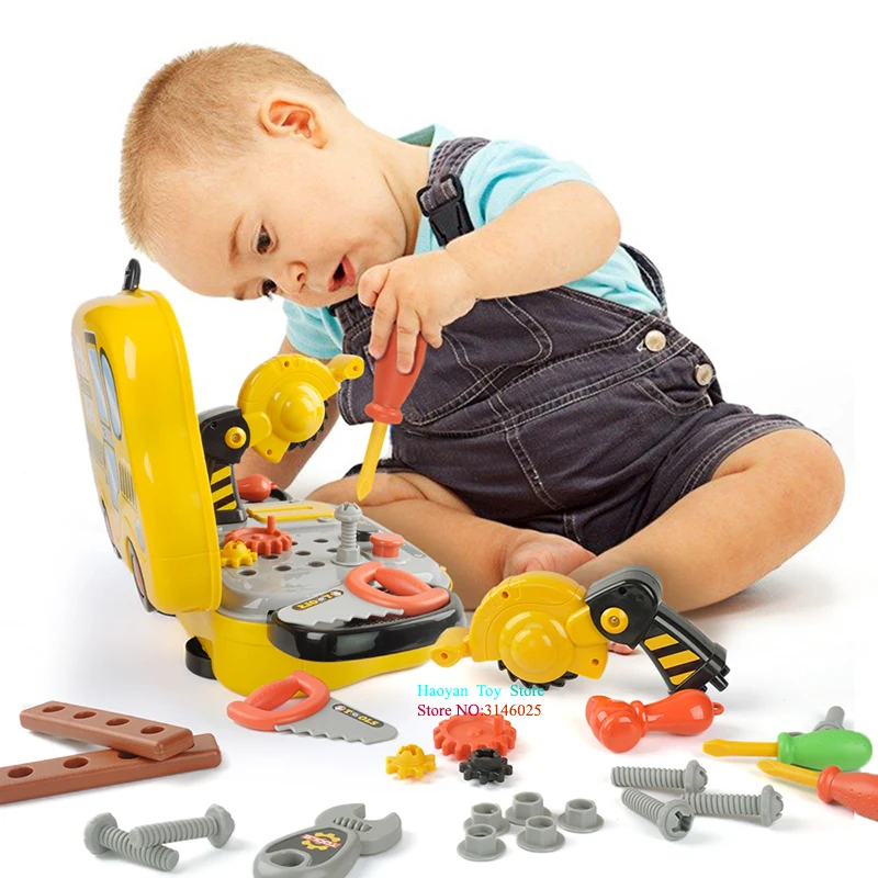 Строительные инструменты игрушка набор для маленьких мальчиков Пластик Бензопилы Шурупы Молотки Ролевые игры дети чемодан сад столярные