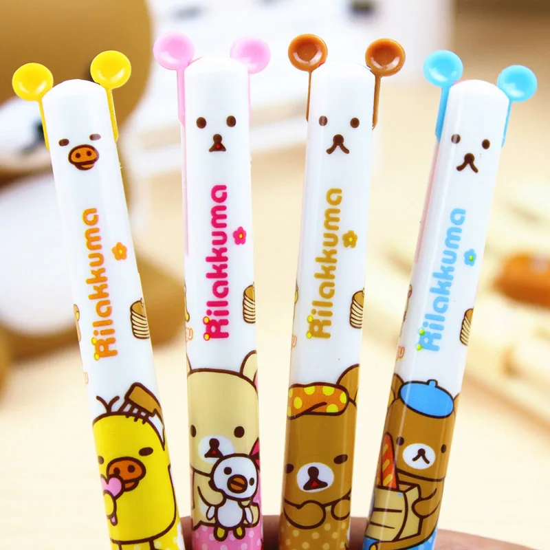 

4pcs/lot Cartoon Rilakkuma Ballpoint Pen Kawaii Black & Blue Ink Ball Pens Multicolor Marker Pens for Kids Gift School Supplies