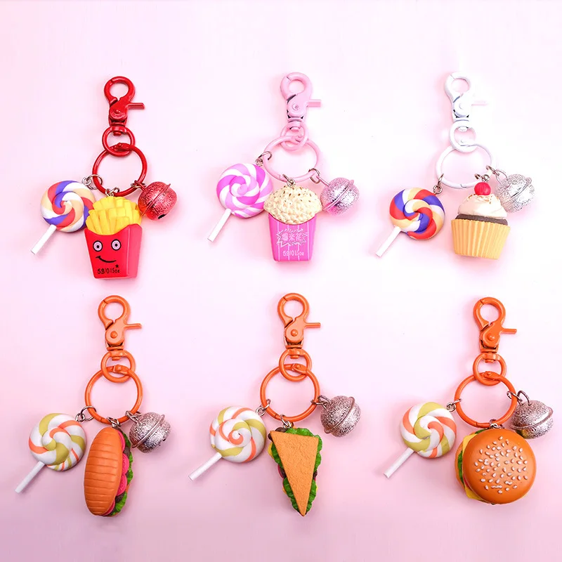 

Cute Burger Key chain Women Car Simulation Food Burger Pendant Key Ring 2019 fashion cartoon Christmas birthday gift keychains