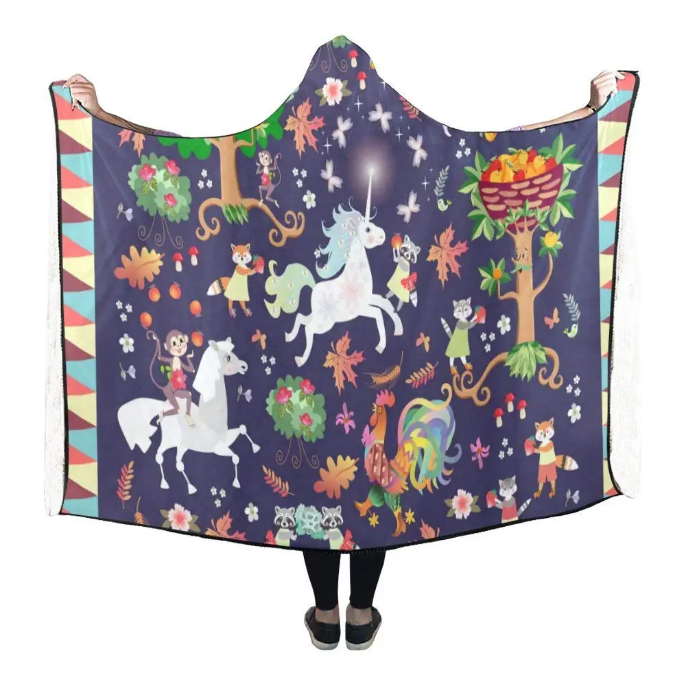

Hooded Blanket Unicorn Animals Pilling Polar Fleece Hooded Throw Wrap