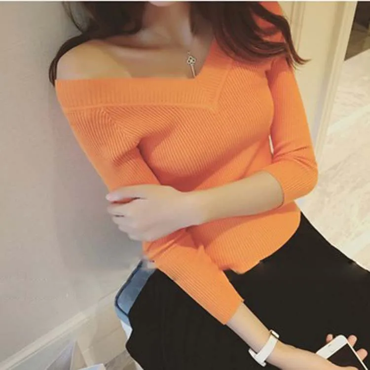2019 Sexy Casual Loose Long-sleeved V-neck Shirts Street Fashion Pullover Female Sweaters Autumn Winter Women Tops | Женская одежда