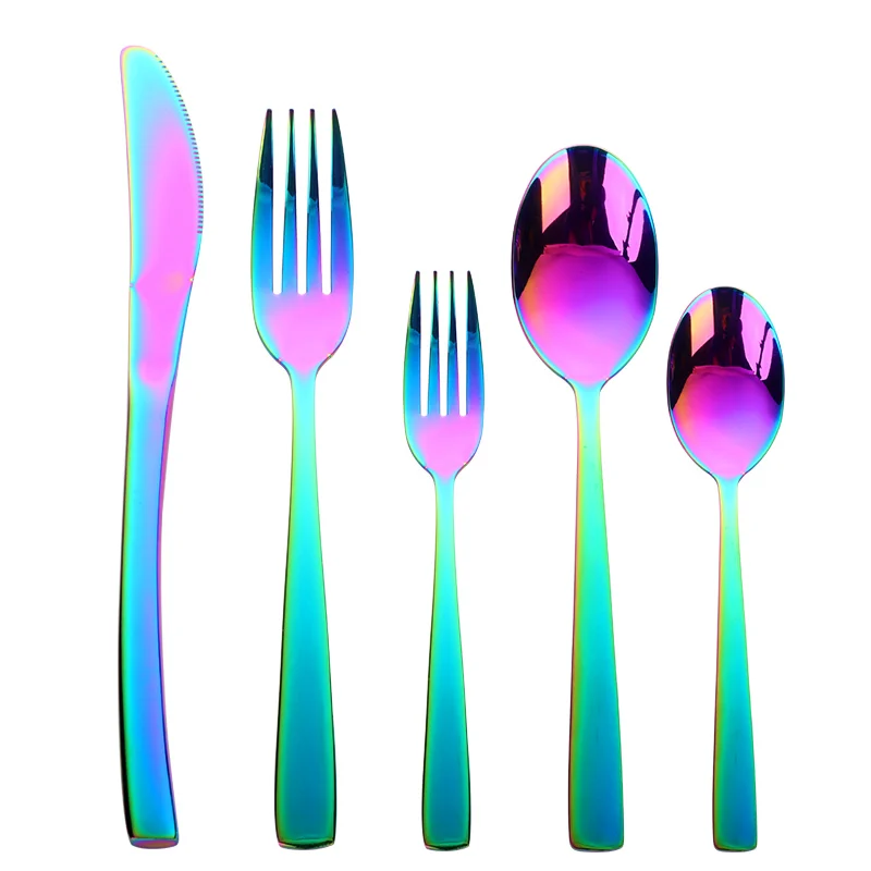 Высококачественные столовые приборы зеркало из розового золота черное золото из нержавеющей стали посуда столовые приборы кухонные принадлежности обеденный свадебный - Цвет: Rainbow