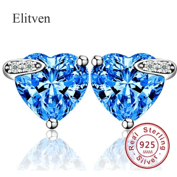

Elitven 925 Sterling Silver Silmulated Sapphire/White Heart Topaz Stud Earrings for Women Girls Jewelry Gift for Valentines day